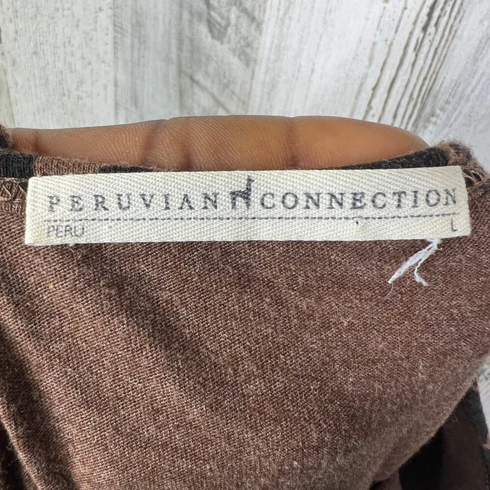 Peruvian Connection Shirt Womens Large Pima Cotton Brown Floral - Picture 3 of 9